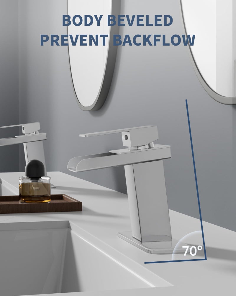 BATHLAVISH Waterfall Bathroom Faucet One Hole, Chrome Modern Single Handle Bathroom Faucets for 1 or 3 Hole Bathroom Sink Faucet Washbasin Faucet Mixer Tap with Deck and 2 Hoses - Image 5